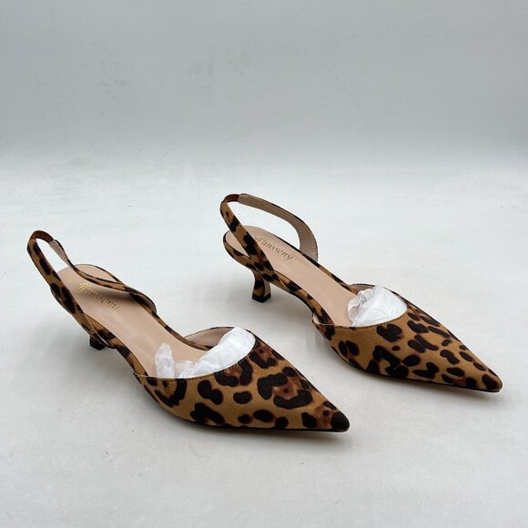 Wansseny Leopard Suede Pointed Toe Slip on Elastic Backstrap Slingback Pumps - Picture 4 of 8